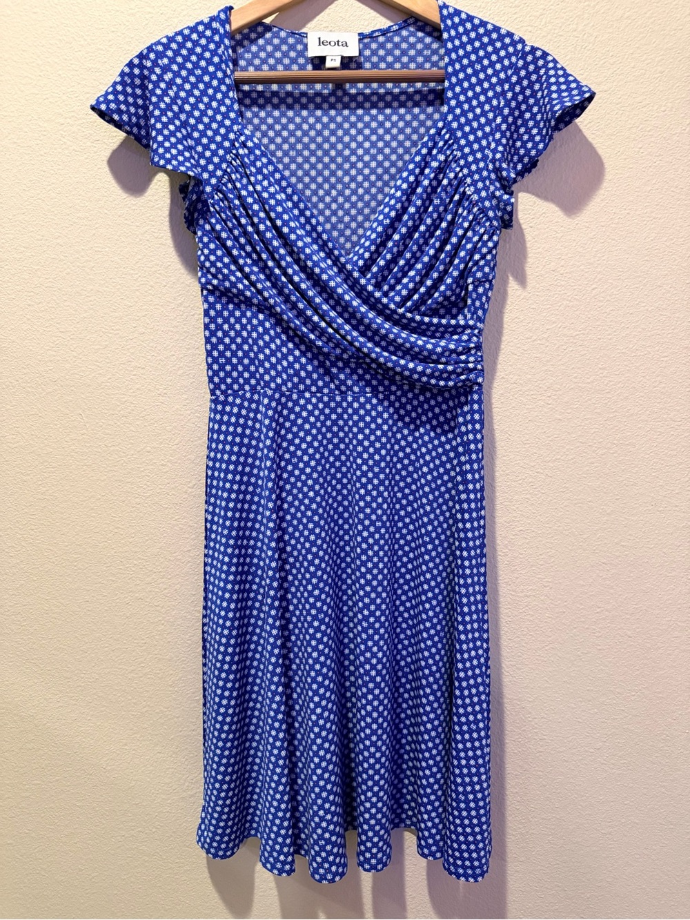 Leota Blue Printed Faux Wrap Dress Petite Small PS #0184